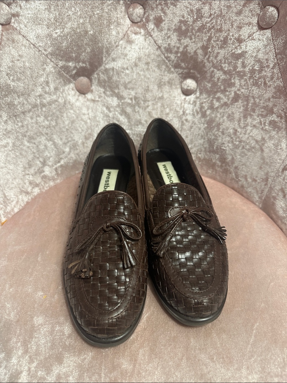 Brown Woven Leather Tassel Loafers - Womens